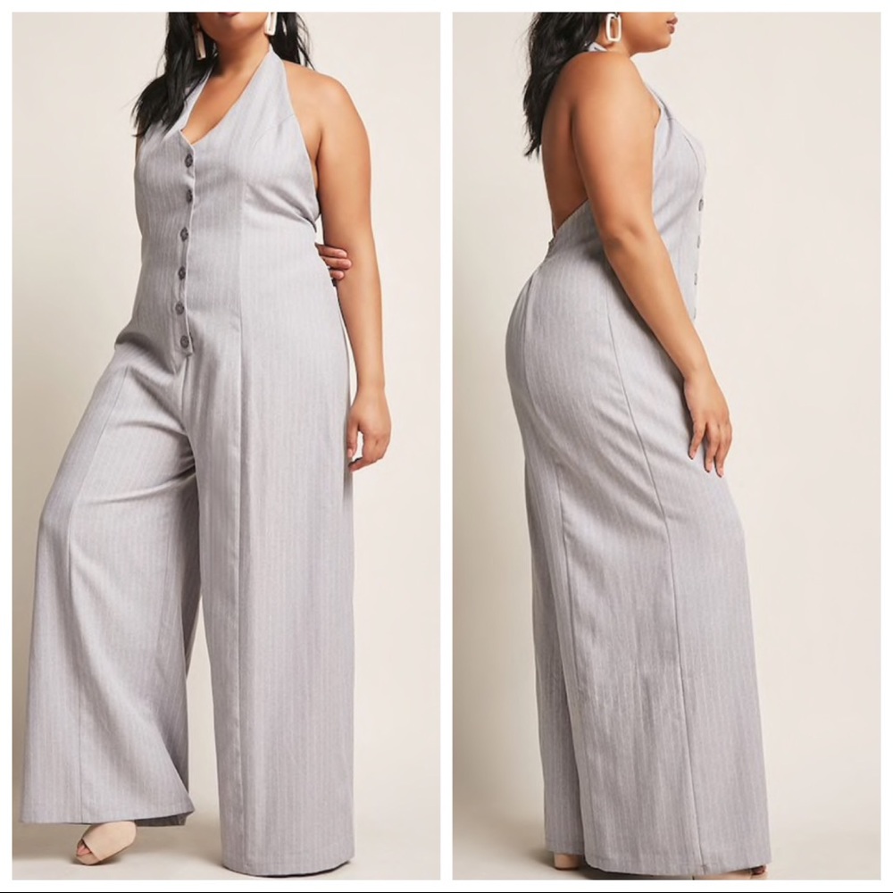 NWT  gray halter pinstripe jumpsuit - FREE LASHES!